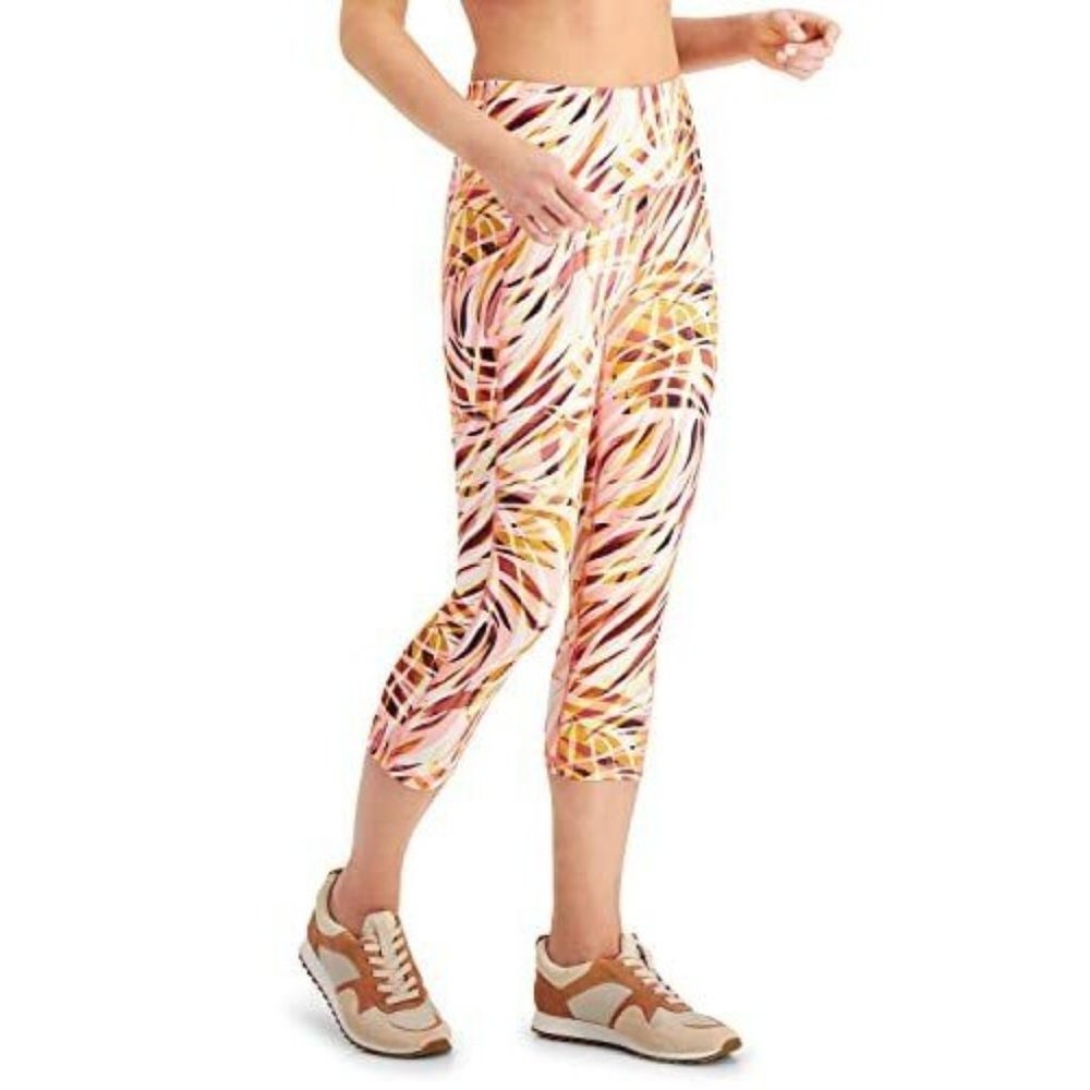 Ideology Women's Performance Printed Cropped Leggings Orange Peachberry, Size S